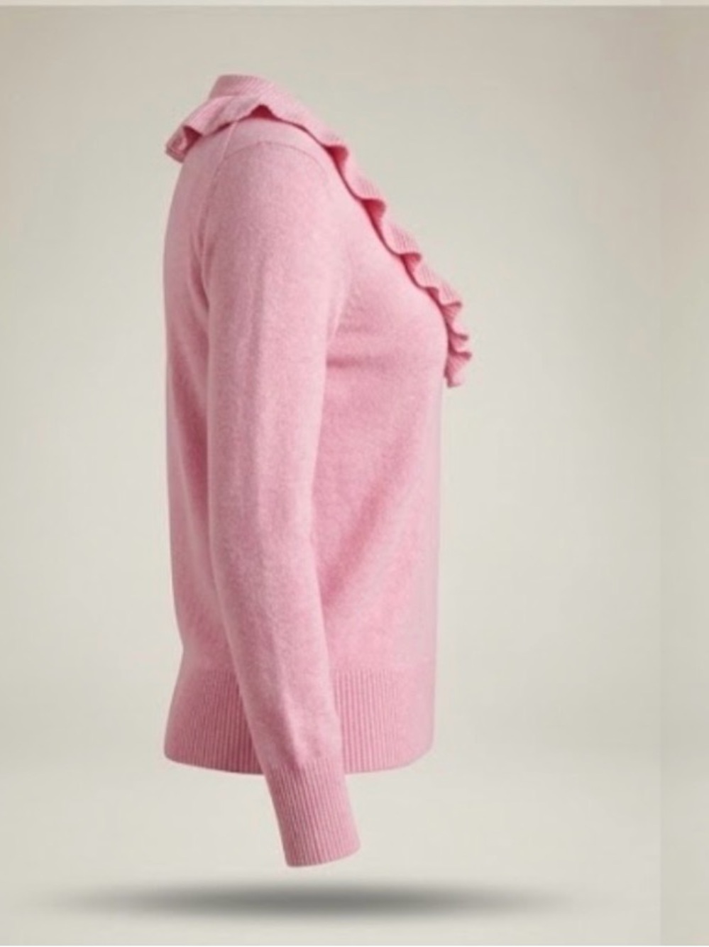 J. Crew Pink Ruffle V-Neck Sweater - Picture 3 of 8